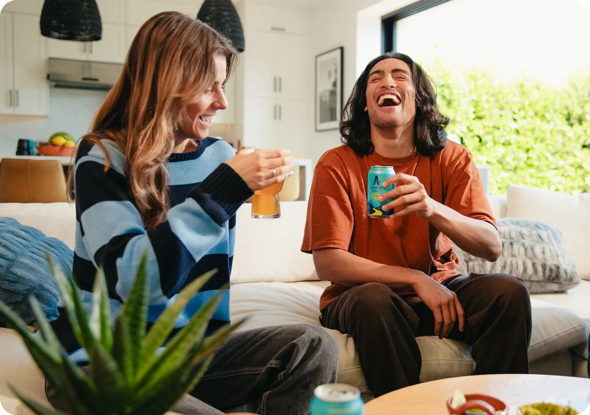 Friends enjoying Athletic Brewing